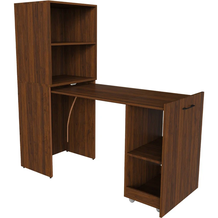 Schreibtisch mit ausziehbarer Tischplatte und Stauraumschrank in Nussbaum,136x126x55 cm – Bild 6