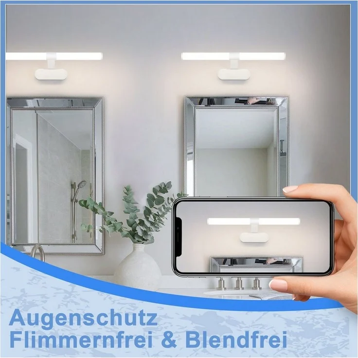 Nettlife LED Spiegelleuchte Schwarz 6W/8W 4000K 40/60CM Spiegellampe, LED fest integriert, Neutralweiß, für Küche schrank Keller – Bild 2