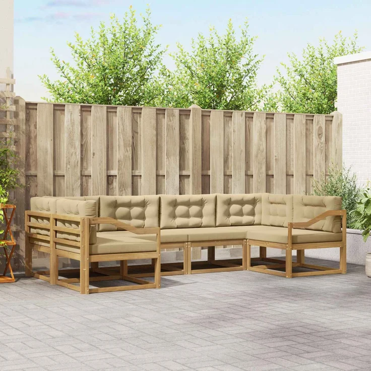 vidaXL Outdoor-Sofagarnitur 6 stk. 6-Sitzer Weiß und Beige 3386952 – Bild 1
