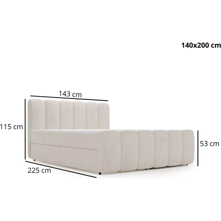 GRAINGOLD Cloud Boxspringbett 140x200, Bett mit Bettkasten, Velour-Stoff, mit Kopfteil, Schwarz – Bild 2