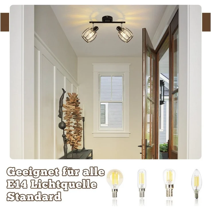 Nettlife Deckenstrahler Kristall Vintage Industrial Deckenspot Schwarz E14 350° schwenkbar, LED wechselbar, Retro Strahler Industrial Flurlampe für Flur Hotel – Bild 3