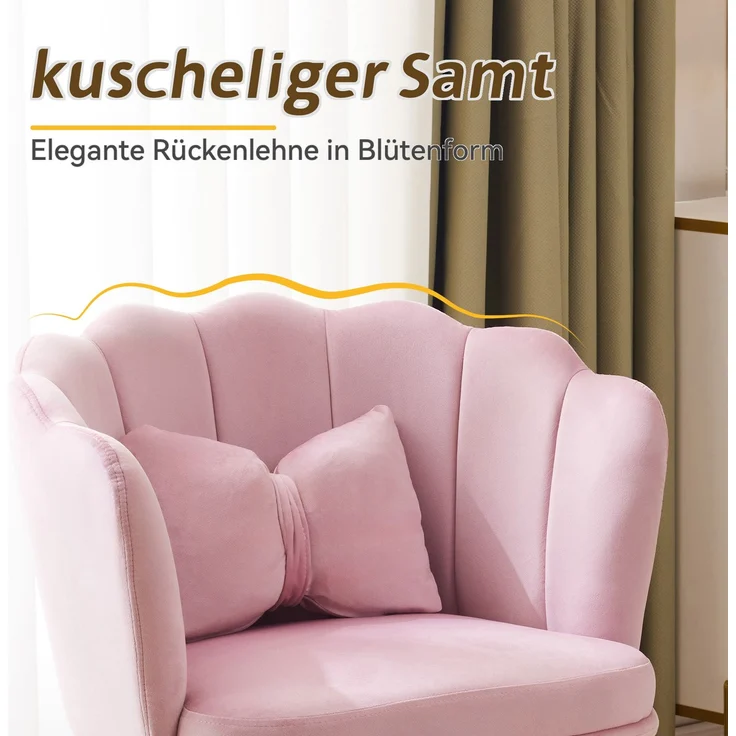 Set aus 6 Samt-Wohnzimmerstühlen mit Blütenblatt-Rückenlehne, 63x58x77 cm, Rosa – Bild 5