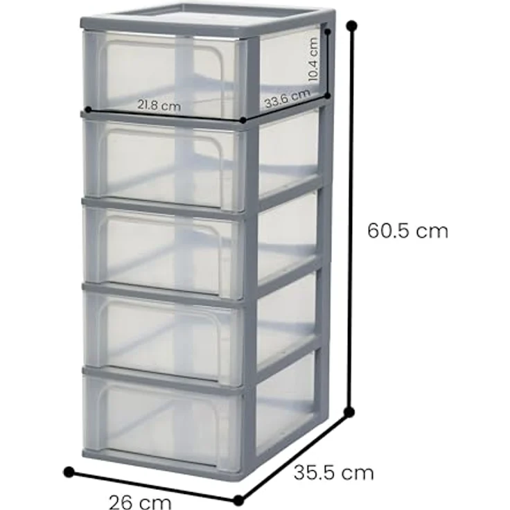 Iris Ohyama, Kunststoff Schubladenbox mit 5 flachen Schubladen, Grau, Easy-Pull-System, A4, A5 & A6 Format, Schreibtisch Organizer für Büro, Schule, Schreibwaren, BPA-frei, Schubladenschrank, OCH-2005 – Bild 3