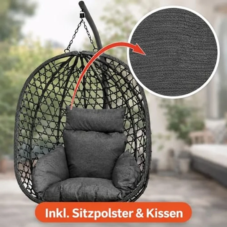 BURI Hängesessel mit Gestell | Robuster Hängestuhl in Anthrazit | Hängeschaukel für Indoor und Outdoor | Balkon Hängekorb Inkl. Kissen | leichter Aufbau – Bild 2