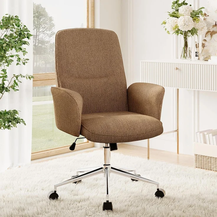 COLAMY High Back Shell-förmigen Bürostuhl, Moderne ergonomische Home Computer Schreibtischstuhl mit Einstellbarer Höhe, Swivel Rolling Lounge Task Chair für Erwachsene Arbeiten/entspannen, Camel