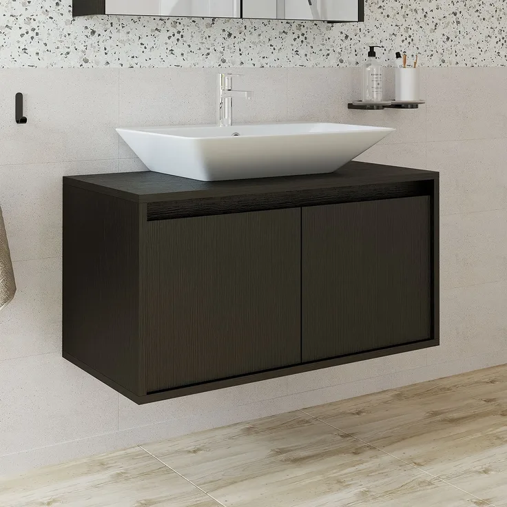 Roomart ATLANTIC-85 Badmöbel - nur Unterschrank - H 45 x B 45 x T 85 cm • Schwarz-Eiche