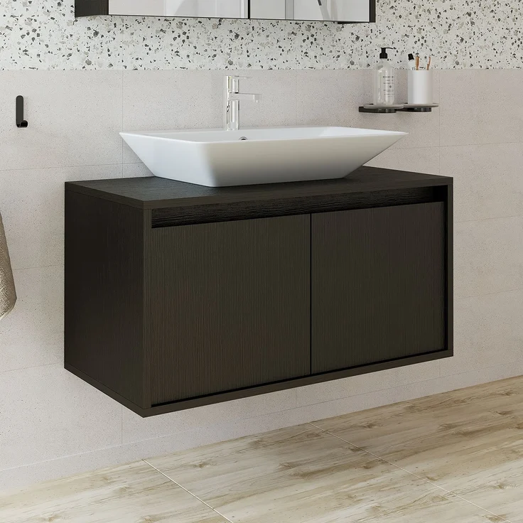 Roomart ATLANTIC-85 Badmöbel - nur Unterschrank - H 45 x B 45 x T 85 cm • Schwarz-Eiche – Bild 1