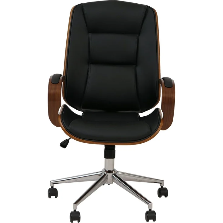 Bürostuhl HWC-O83, Drehstuhl Chefsessel, Kunstleder (280g/m²) Bugholz FSC®-zertifiziert Walnuss-Optik ~ schwarz – Bild 5