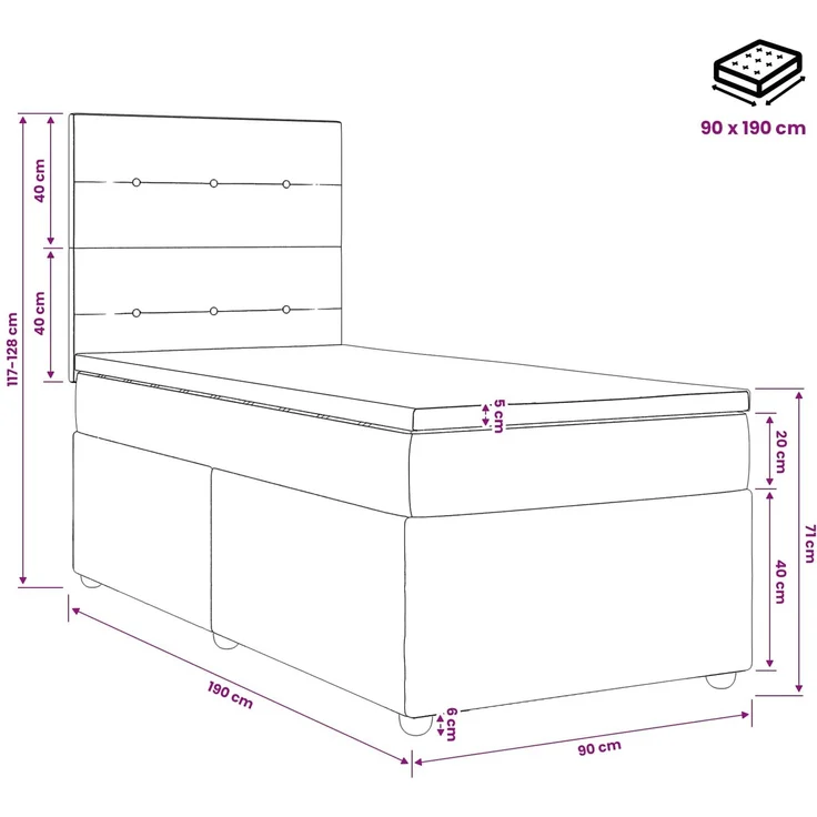 vidaXL Boxspringbett mit Matratze mit Kopfteil Blau 90 x 190 cm Stoff 3454290 – Bild 11