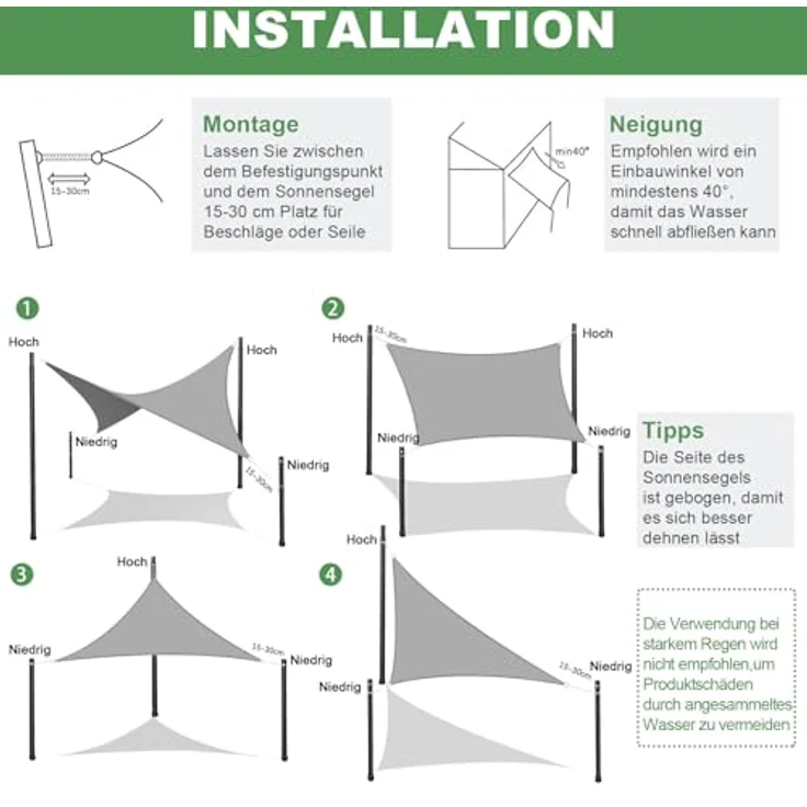 AXT SHADE Sonnensegel Wasserdicht Dreieckig 3,6 x 3,6 x 3,6 m Wetterschutz Sonnenschutz PES Polyester mit UV Schutz für Terrasse Balkon Garten-Grau Anthrazit(Wir Machen Sondergrößen) – Bild 6