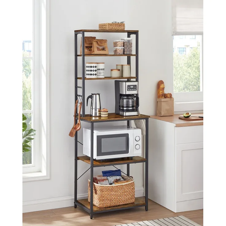 Vasagle Küchenregal mit Ablagen, Stahl vintagebraun-schwarz, 40 x 60 x 167 cm