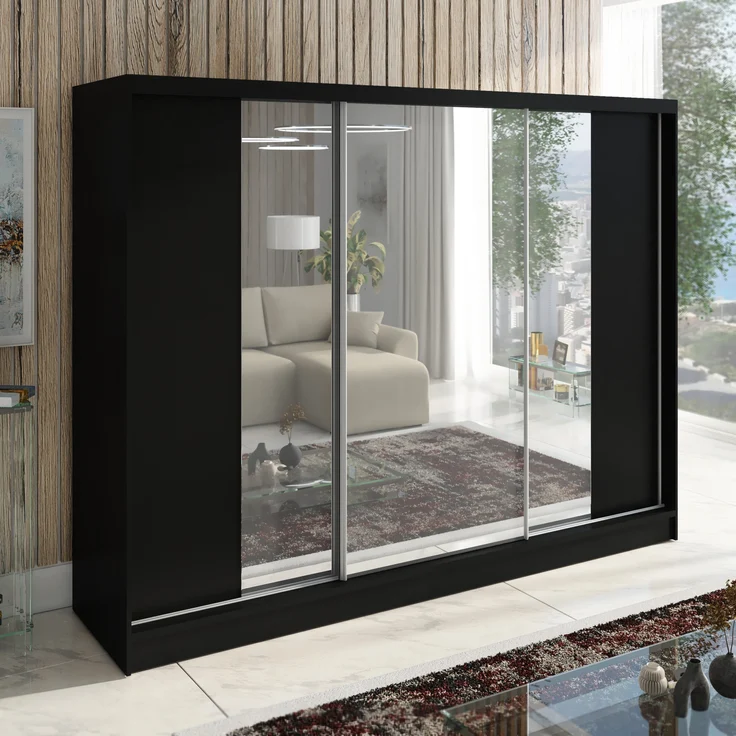A&J MöbelLand Schwebetürenschrank VIDA 200 cm 3-türig Schrank mit Schubladen und Spiegel – Bild 2