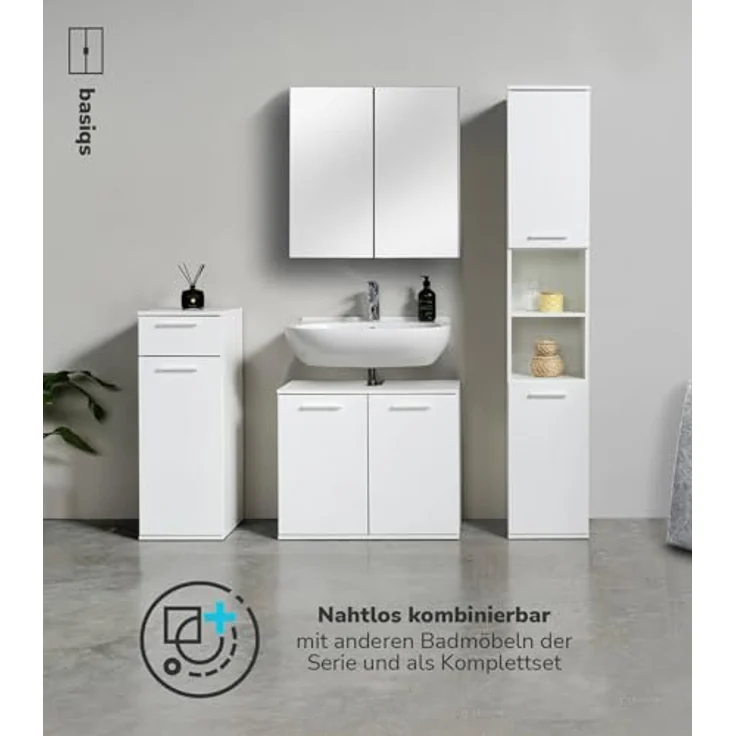 mokebo Midischrank Der Matrose (mit Einlegeboden & Schublade) schmaler Badschrank mit Schublade, Badezimmerschrank in Weiß – Bild 7