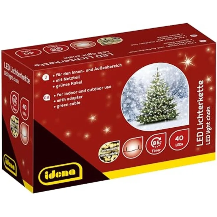 Idena LED-Lichterkette Idena 8325056 - LED Lichterkette mit 40 LEDs in Warmweiß, 8 Stunden