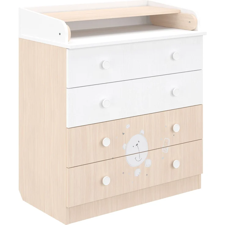 Shefa Kids Wickelkommode 800 Teddy, Weiß-Pastell Eiche, 4 Schubladen, 80 cm Breite – Bild 1