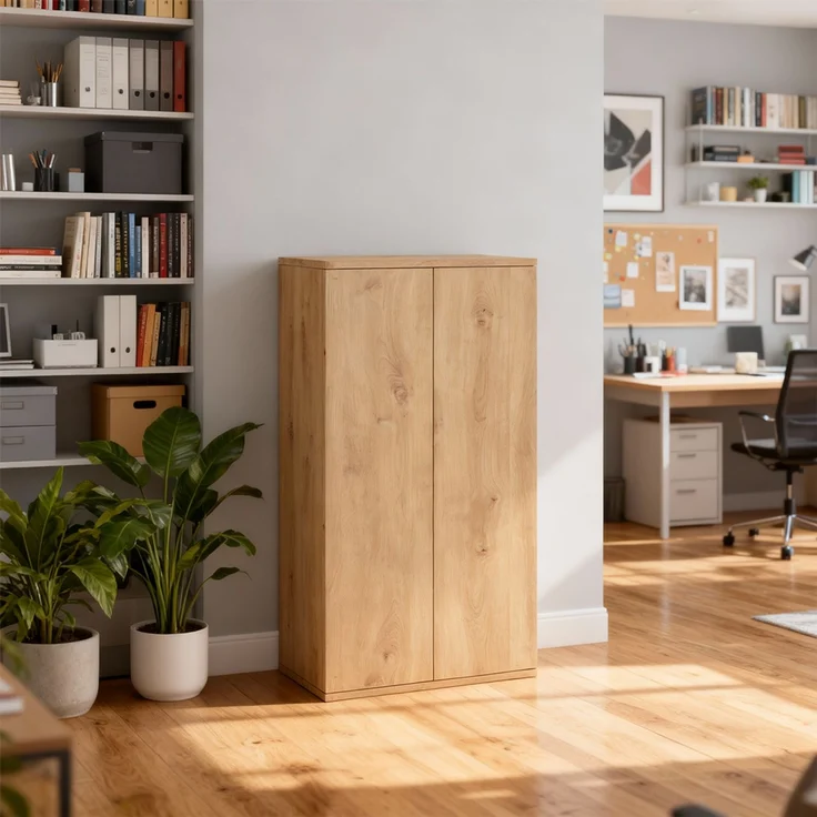 Bellamio 'Ais' Mehrzweckschrank, Eichenoptik, 110x33x60 cm, kleiner Aktenschrank mit 3 Fächern, Hängeschrank mit Push-to-open – Bild 7