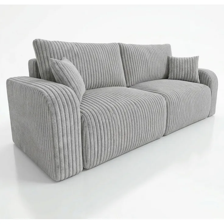 Wohnero24 Habana Schlafsofa 248 cm mit Bettfunktion 204x138 cm – Cord Sofa – Couch 3 Sitzer – Ausziehsofa mit 2 Bettkästen – Big Sofa Modern – Schlafcouch Hellgrau