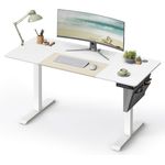 SONGMICS Höhenverstellbarer Schreibtisch elektrisch, 60 x 140 x (72-120) cm, stufenlos verstellbar, gespleißte Platte, Memory-Funktion mit 4 Höhen, Auffahrschutz, weiß LSD016W01