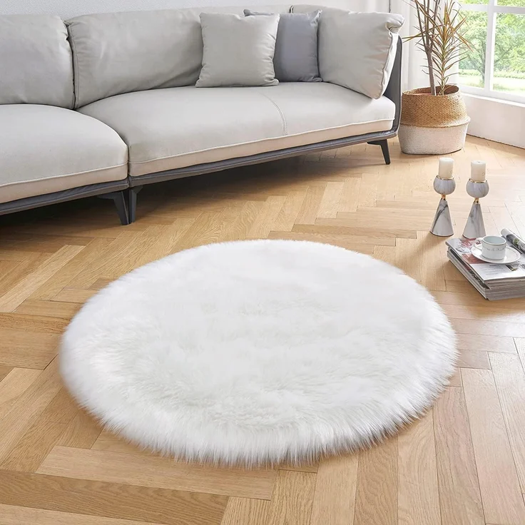 HEQUN Faux Lammfell Schaffell Teppich, Lammfellimitat Teppich Longhair Fell Optik Nachahmung Wolle Bettvorleger Sofa Matte (45x45 cm, Weiße) – Bild 6
