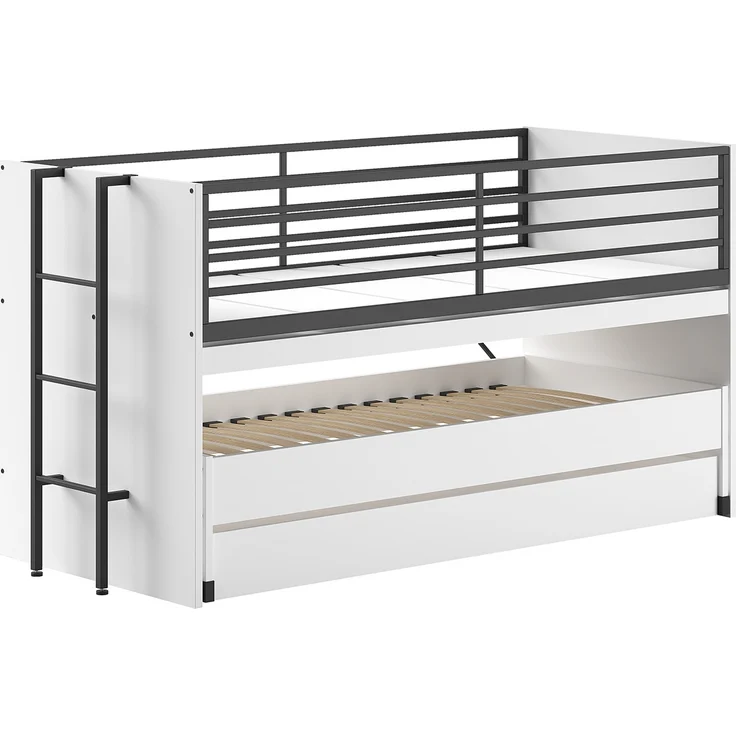 Halbhohes Bett SAM 90 x 200 cm Eiche Melamin Dekor Weiß Schwarz – Bild 3