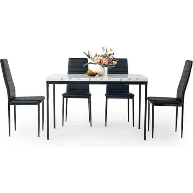 FurnitureR Rechteckige Konferenztische aus weißem Marmorimitat, für 4 bis 6 Personen, Dicke Holzplatte mit Metallstruktur, für Schulungen, Meetings, Konferenzen, 120 x 70 x 75 cm