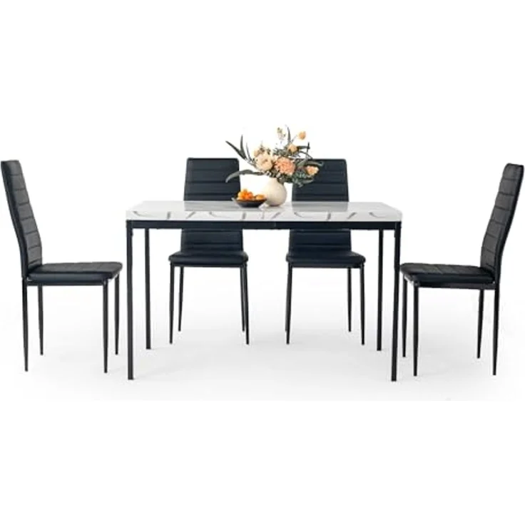 FurnitureR Rechteckige Konferenztische aus weißem Marmorimitat, für 4 bis 6 Personen, Dicke Holzplatte mit Metallstruktur, für Schulungen, Meetings, Konferenzen, 120 x 70 x 75 cm – Bild 1