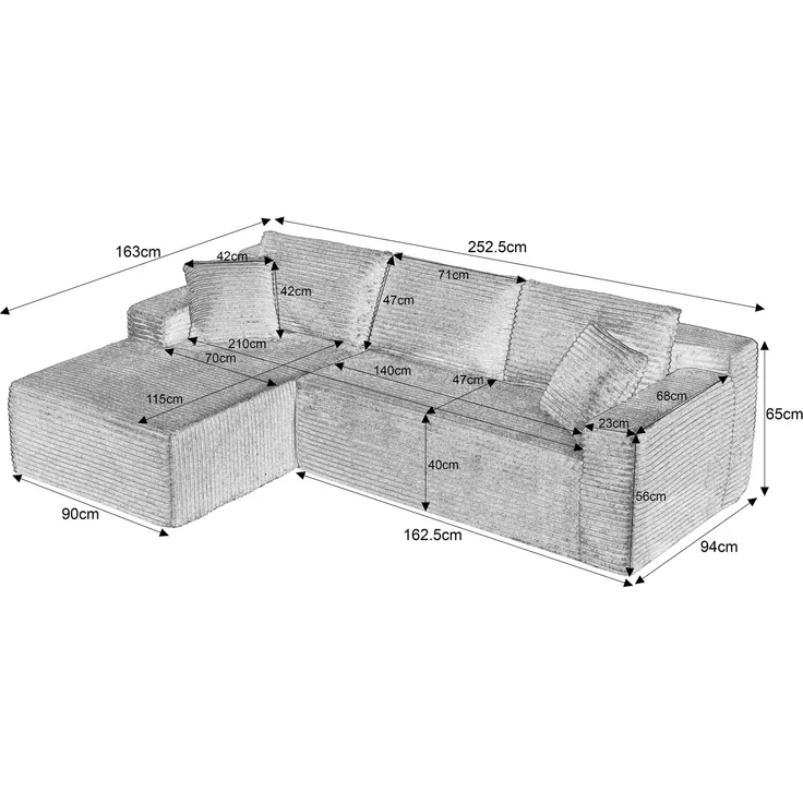 Ecksofa modular in Dunkelgrau, Memoryschaum, 4 Stellvarianten, waschbarer Bezug,65x252.5x163 cm – Bild 5