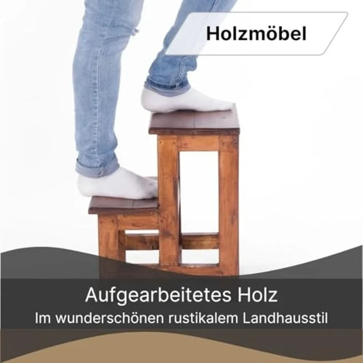 DESIGN DELIGHTS Hocker TRITTLEITER STEP, Recyclingholz, 46x37cm (HxB), natürlicher Holzhock – Bild 3