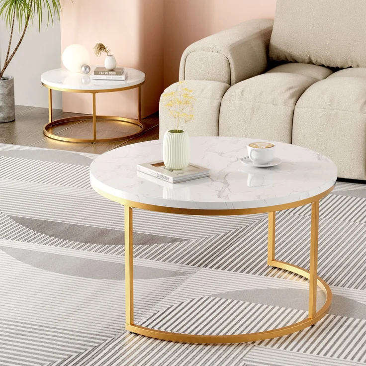 Couchtisch 2-teiliges Couchtisch-Set mit tabiler Eisenrahmen & leicht zu reinigende MDF-Tischplatte 2 -St 2 -St. geeignet für Wohnzimmer – Bild 6