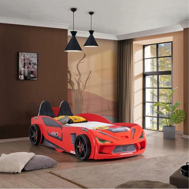 Aileenstore Autobett Rio, Kinderbett 90 x 200 cm, inkl. Lattenrost, Heckspoiler LED-Beleuchtung – Bild 2