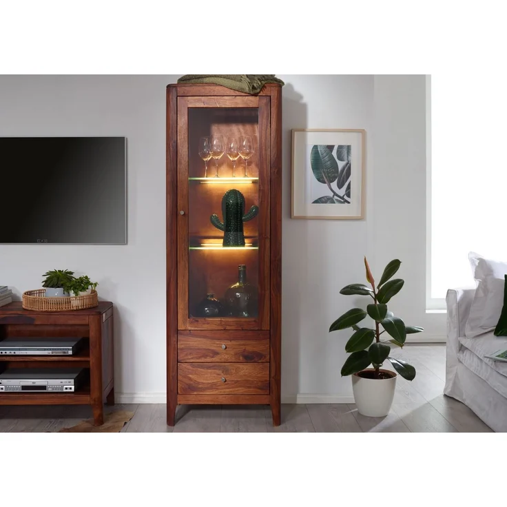 Vitrine Sheesham 60x40x178 walnuss geölt BROOKLYN #26 – Bild 3