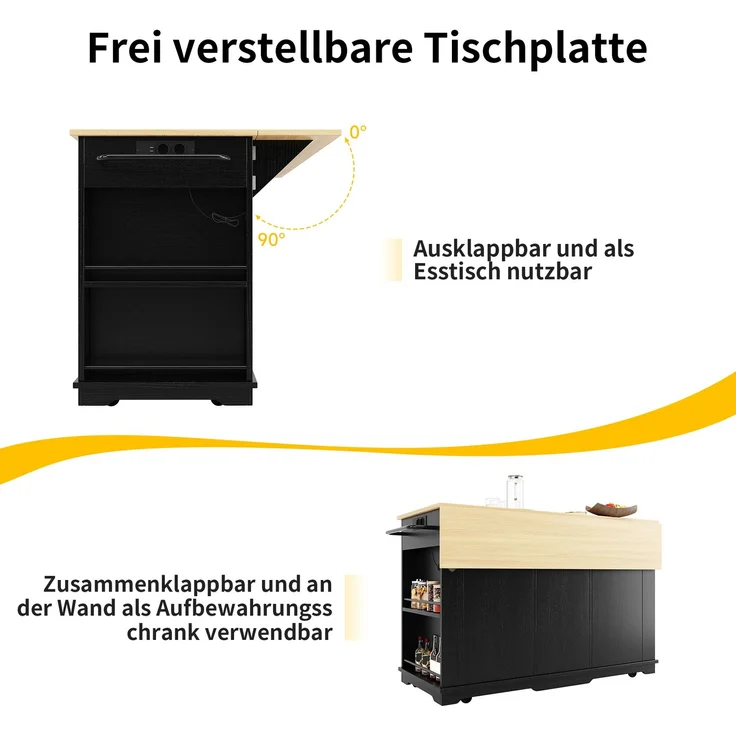 Kücheninsel, Küchenwagen mit Steckdosenleiste ausgestattet, Küchenschrank, Servierwagen mit arbeitsplatte, buffetschrank, Speisewagen mit Holzmaserung, buffetschrank,Schwarz – Bild 6
