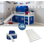 Homestyle4u Spielbett mit Lattenrost, Rutsche und Tunnel Stockbett, blau, Kiefernholz weiß, 90x200 cm