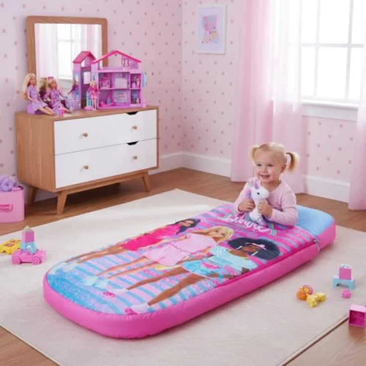 Character World Barbie ReadyBed Kinder Aufblasbares Luftbett und Schlafsack mit Pumpe | Mädchen Reisematratze für Übernachtungen und Camping oder Zuhause – Bild 4