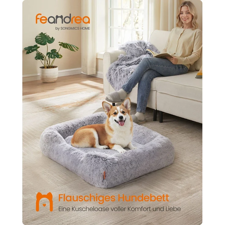 Feandrea Hundebett, Hundekissen, 91 x 68 x 18 cm, Hundekorb, weiche Polsterung, Hundesofa, erhöhte Ränder, Bezug abnehmbar und maschinenwaschbar, rutschfest, Ombré-Grau PGWDE272G01 – Bild 2
