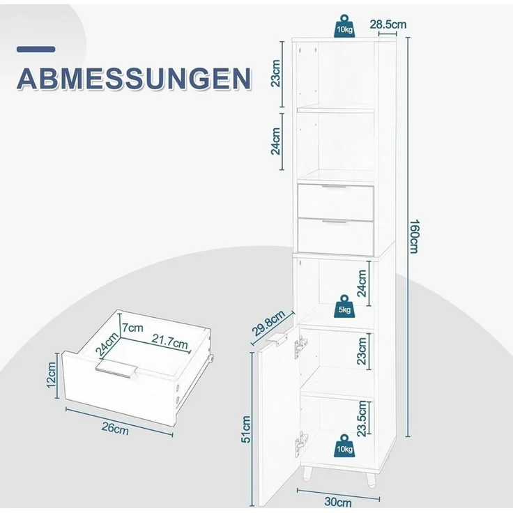 EUGAD Hochschrank (1-St) mit Fächern&Schubladen, verstellbare Einlegeböden – Bild 2
