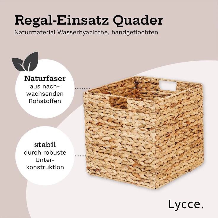 Lycce Aufbewahrungskorb - Korb geflochten aus Wasserhyazinthe, passend für Kallax Regal, faltbar, Naturprodukt, 33x33x33 cm Natur 3 OS - 4er Set – Bild 2