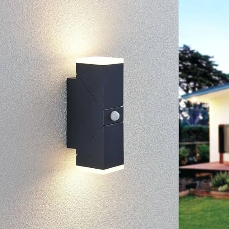 Lindby LED Wandleuchte außen Sally, 2-flammig mit Bewegungsmelder, spritzwassergeschützt, schwarz aus Aluminium – Bild 2