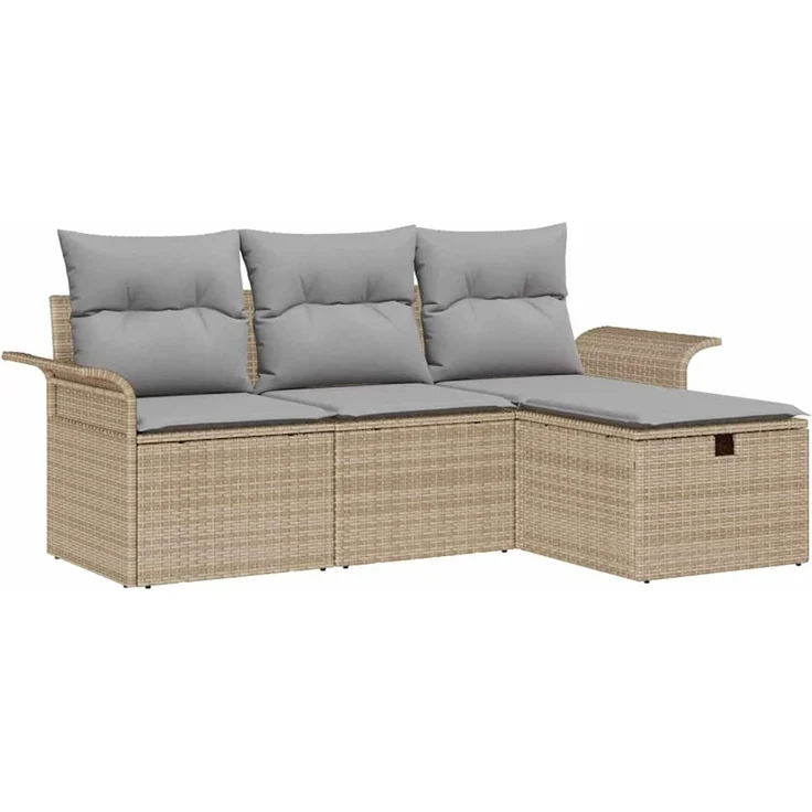 vidaXL Garten-Sofa-Set mit Kissen mit Speicher 4 pcs Beige Poly Rattan 3360181 – Bild 2