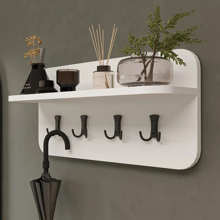 Roomart LENA Garderobenset 3-teilig – Sitzbank 120 cm, Wandgarderobe & Bogenspiegel – Flurgarderobe – H 50 x B 120 x T 37 cm (Sitzbank) • Weiß – Bild 5