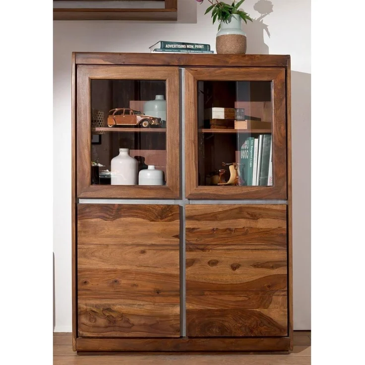Vitrine Sheesham 102x40x147 noble unique lackiert SYDNEY #100 – Bild 4