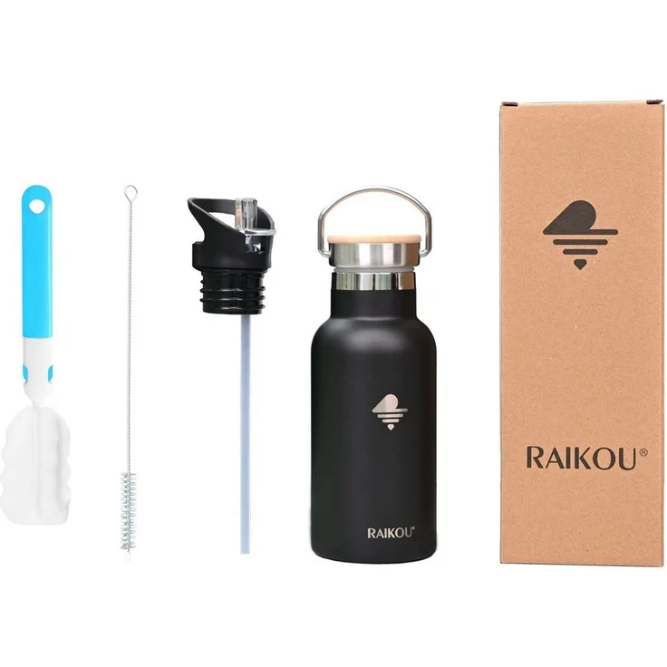 RAIKOU Isolierflasche Edelstahl Trinkflasche Vakuumisolierte Wasserflasche Thermoflasche, bis zu 12H heiß / 24H kalt,mit 2 Deckel,350ml/500ml/750ml/1000ml – Bild 1
