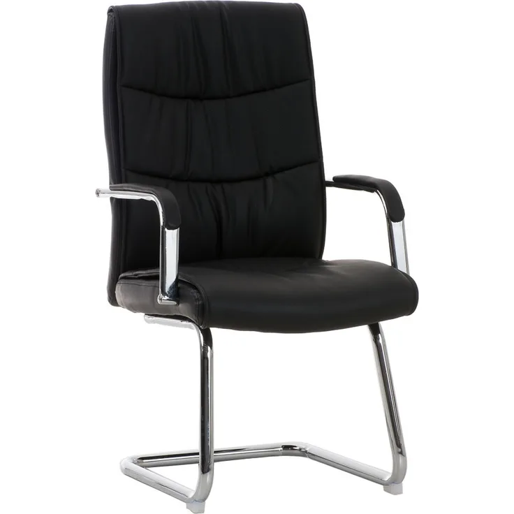 DELUKE® Besucherstuhl KARO - 105x49x60cm, Schwarz Kunstleder Metall in Chromoptik Gestell Konferenzstuhl Wartezimmerstuhl