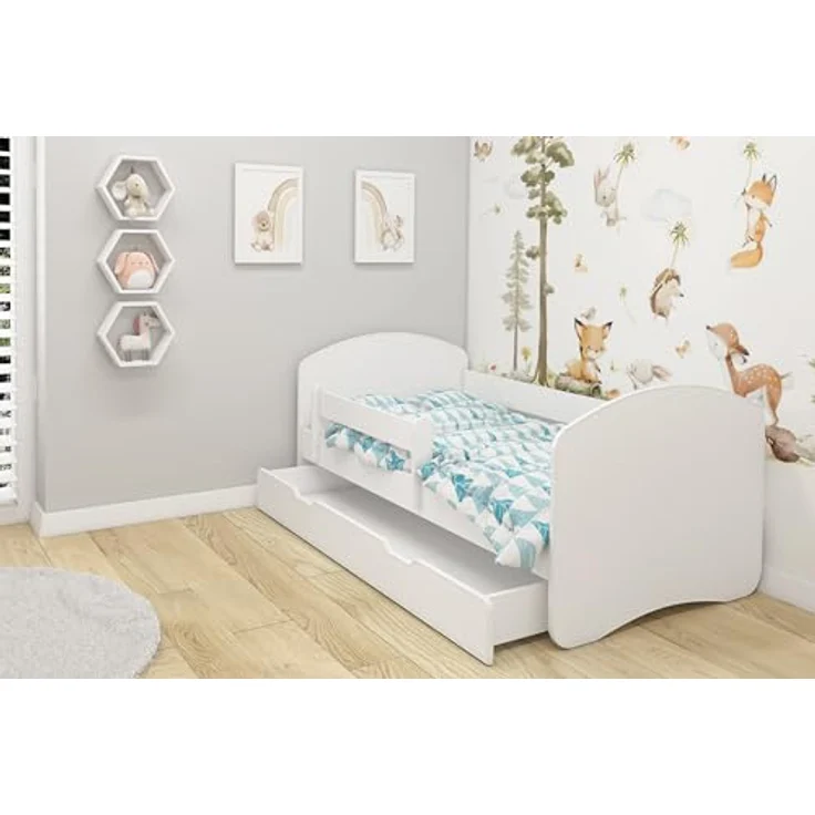 Kinderbett Jugendbett mit einer Schublade und Matratze Weiß ACMA II (180x80 cm + Schublade, Weiß) – Bild 3