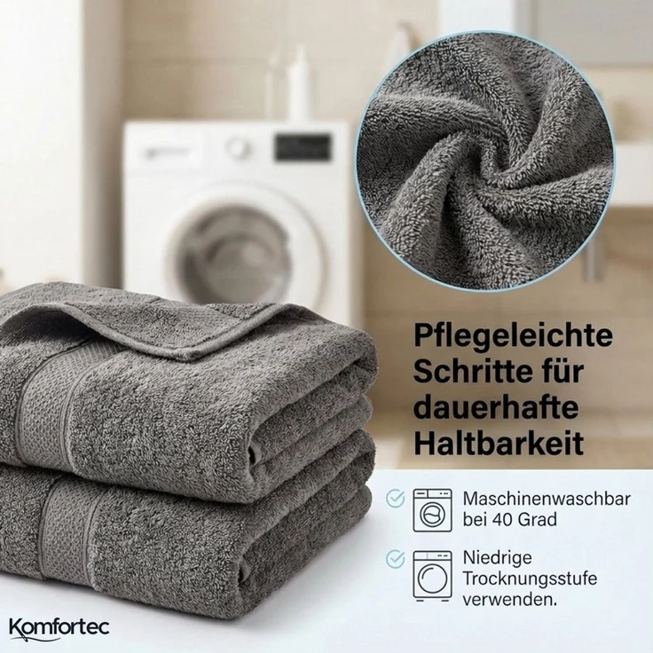 Komfortec 8er Handtuch Set aus 100% Baumwolle, 4 Badetücher 70x140 und 4 Handtücher 50x100 cm, Frottee, Weich, Towel, Groß, Anthrazit Grau – Bild 4