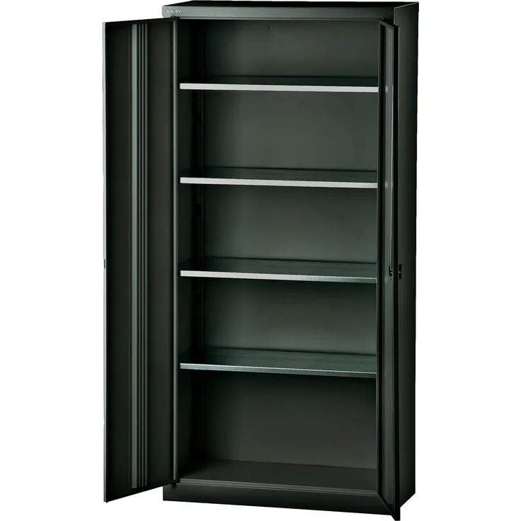 Bisley 'Universal' Flügeltürenschrank, Schwarz, 195 x 40 x 91,4 cm, 4 Fachböden