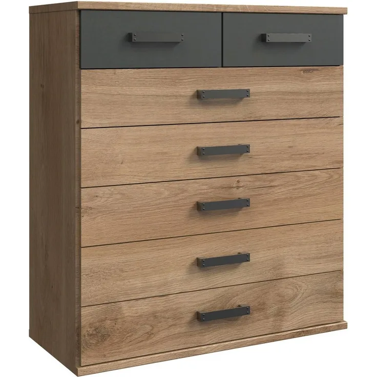 Schubkastenkommode 3 CORK Plankeneiche graphit industrial