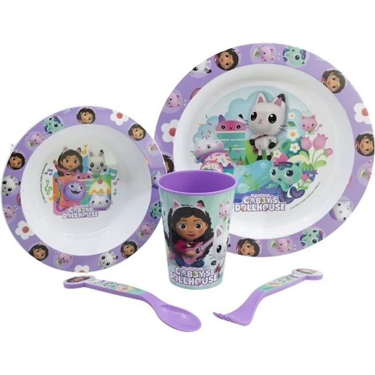 Gabby's Dollhouse Teller-Set Mikrowellengeeignet 5-teiliges Kindergeschirr mit rutschfestem Boden – Bild 2