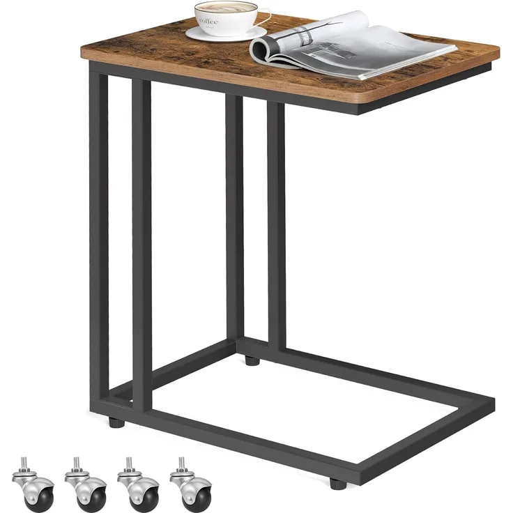 Vasagle Beistelltisch mit Rollen, Industrie-Design, Holzspanplatte/Stahl, Vintagebraun / Schwarz, 50 x 35 x 60 cm