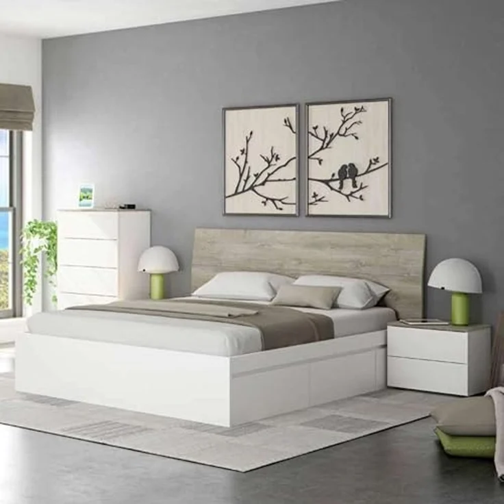 Habitdesign, modernes Kopfteil mit 2 Nachttischen – Schlafzimmer-Set für Doppelbett (135–150 cm) in Artik weiß & Eiche Alaska, viel Stauraum, Maße: 276 x 96 x 34 cm (B x H x T), Modell New Dreams – Bild 4